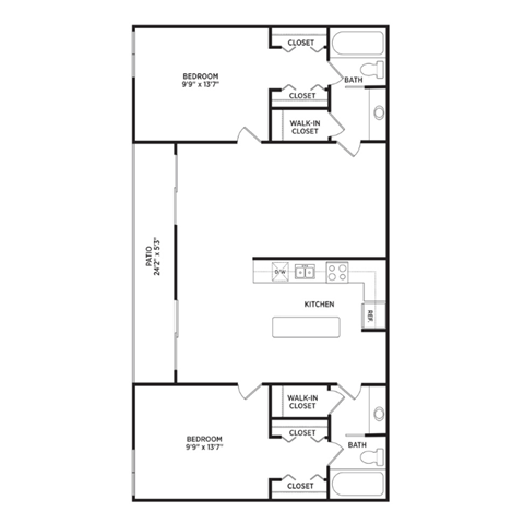 Floor plan for 2 beds, 2 baths, 1094 sqft